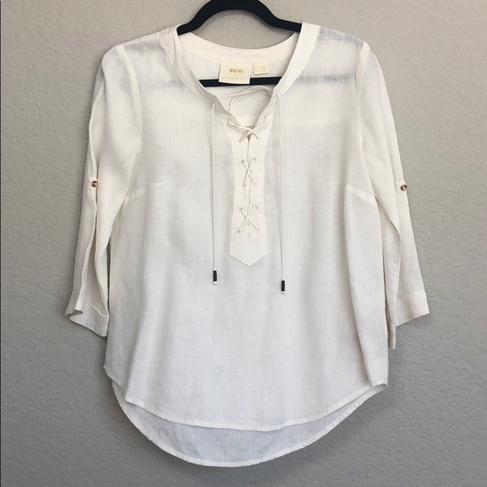 Anthropologie Linen Lace-Up Top